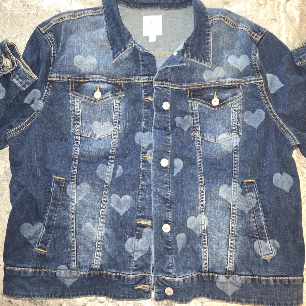 LuLaRoe Heart Pattern Denim Jacket